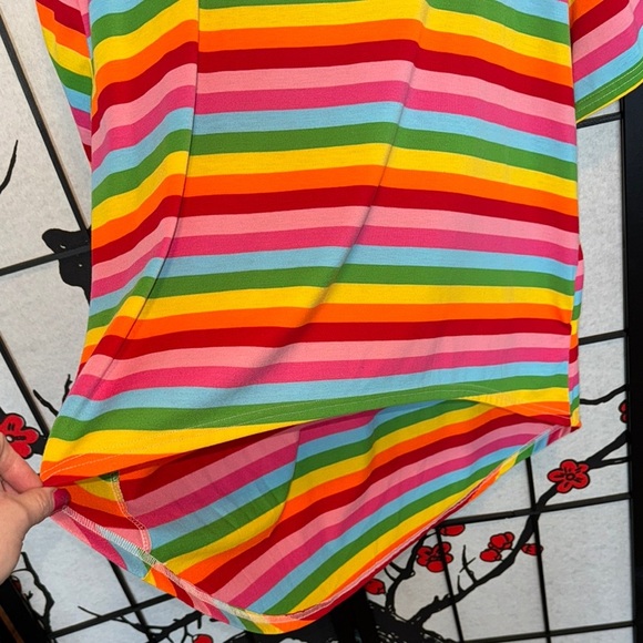 SHEIN 1XL Plus Size High Low High Bow Rainbow Stripe Short Sleeve Tee Shirt - Picture 10 of 12
